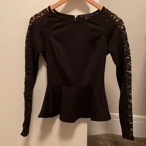 Forever 21 black peplum zip lace sleeve top size small